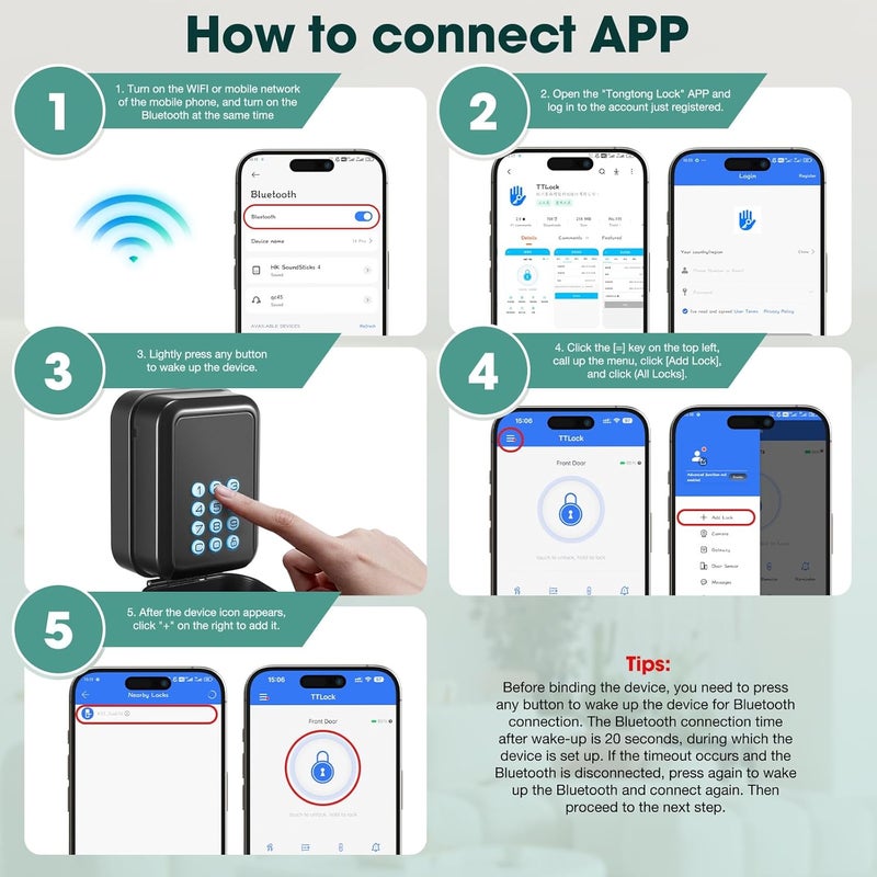 Thlevel Smart Key Lock Box Electronic Bluetooth Lock Box with APP Control & PIN Code Types,Share eKey Wall Mounted Lock Box for Airbnb Realtor House Office with Removable Shackle - Image 4